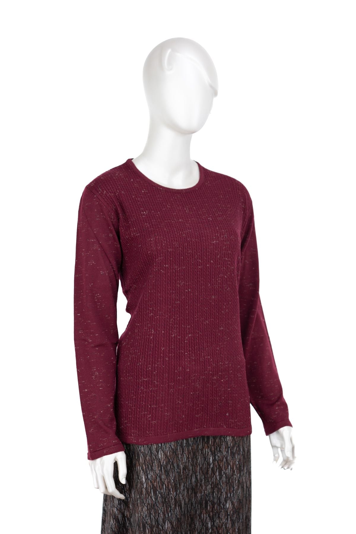 Kadın Kışlık Pamuklu Örme İnce Triko Anne Kazak yuvarlak Yaka Desenli Uzun Kol Tam Kalıp